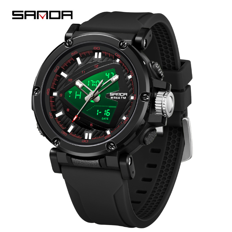 SANDA 9052 estudiantes deportivos impermeable reloj despertador reloj electrónico de moda moda hombre reloj puntero