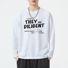 批发新款索罗娜面料长袖t恤男春秋季印花青年薄款宽松打底衫上衣