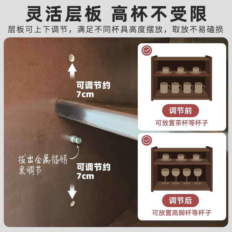 Armario de almacenamiento de ventana salediza de madera maciza Armario de almacenamiento de estilo japonés Estante de escritorio a prueba de polvo Taza de té Juego de té Armario pequeño