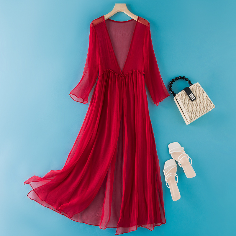 100%Silk Sun Protection Clothing For Women,Medium And Long Mulberry Silk Shawl For Summer Sun Protection,With Skirt And Outer Jacket