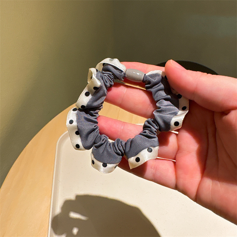 레트로 폴카 도트 머리끈--회색