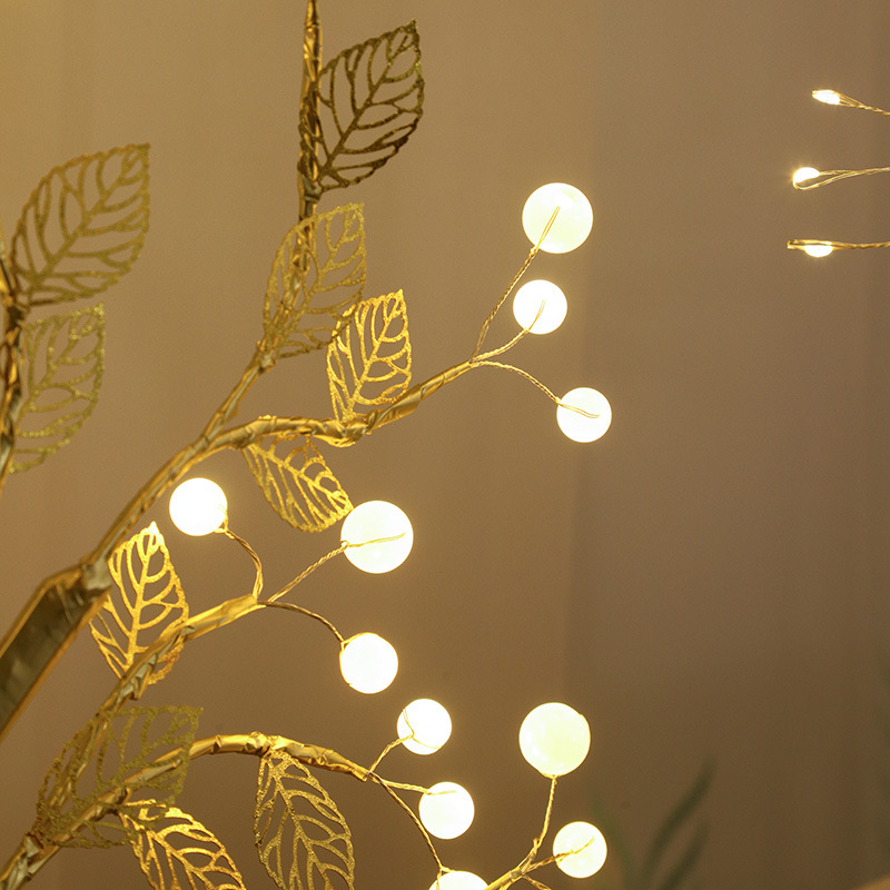 Amazon transfronterizo llevó la luz del árbol USB batería de doble propósito horizontal decorativo luz de la noche estrellada alambre de cobre luz del árbol en stock