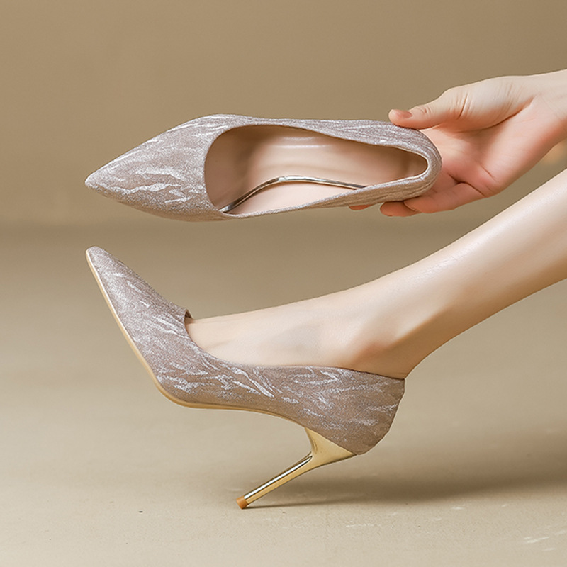 Wedding shoes women's bridal shoes Xiuhe wedding dress two-way crystal shoes new silver thin high heels not tired feet dress single shoes