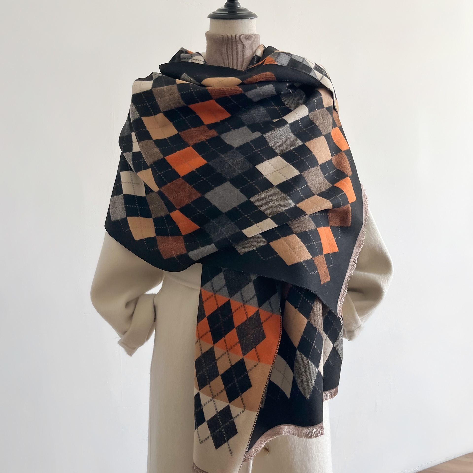 Retro cuadrícula de diamante otoño y invierno clásico largo imitación bufandas de cachemira geométrica coreana caliente bufandas de cuello