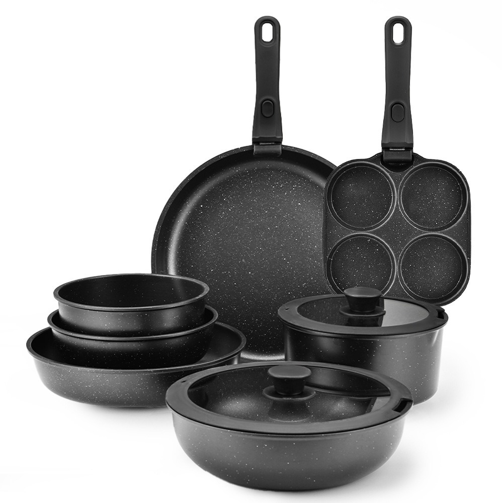 Juego de ollas antiadherentes de piedra médica transfronteriza, juego de ollas caseras, wok, ollas de sopa, pots de cocina