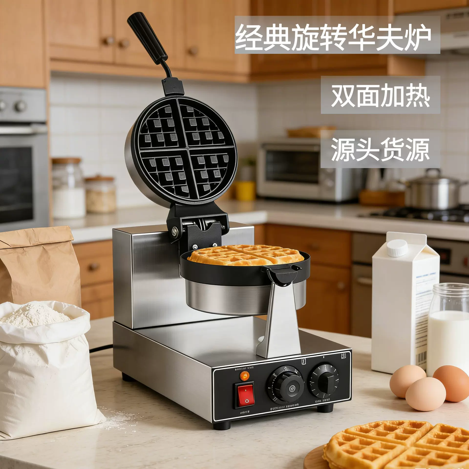 商用双头华夫饼机器电加热单头华夫炉创业设备两面加热松饼机电热