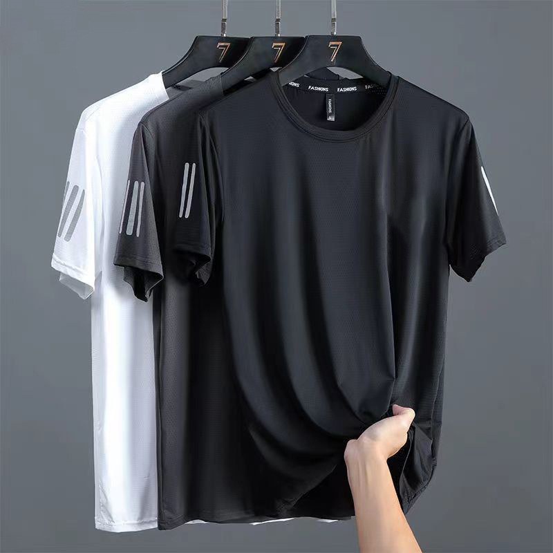[Private Exclusive] Summer Ice Silk T-shirt Men's Crewneck Quick-drying Clothes Short-sleeved Thin Breathable Half-sleeved plus size Top