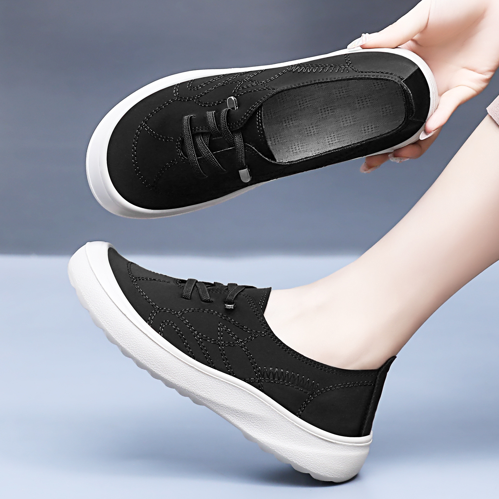 Zapatos de primavera de moda extranjera con suela gruesa Lefour con un pedazo de pie, zapatos de tela viejos de Beijing, zapatos de madre ligeros, zapatos casuales.