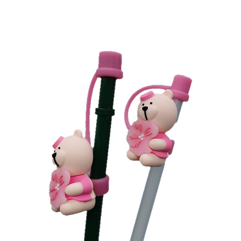 Fábrica al por mayor de dibujos animados creativos tapón de paja de silicona taza de agua paja a prueba de polvo accesorios de tapa de paja de silicona