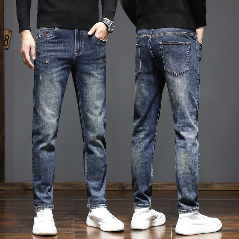 High-Quality American Retro Jeans for Men 2025 Autum New Slightly Elastic Popular Wear-Resistant Washed Slim Small Straight Pants