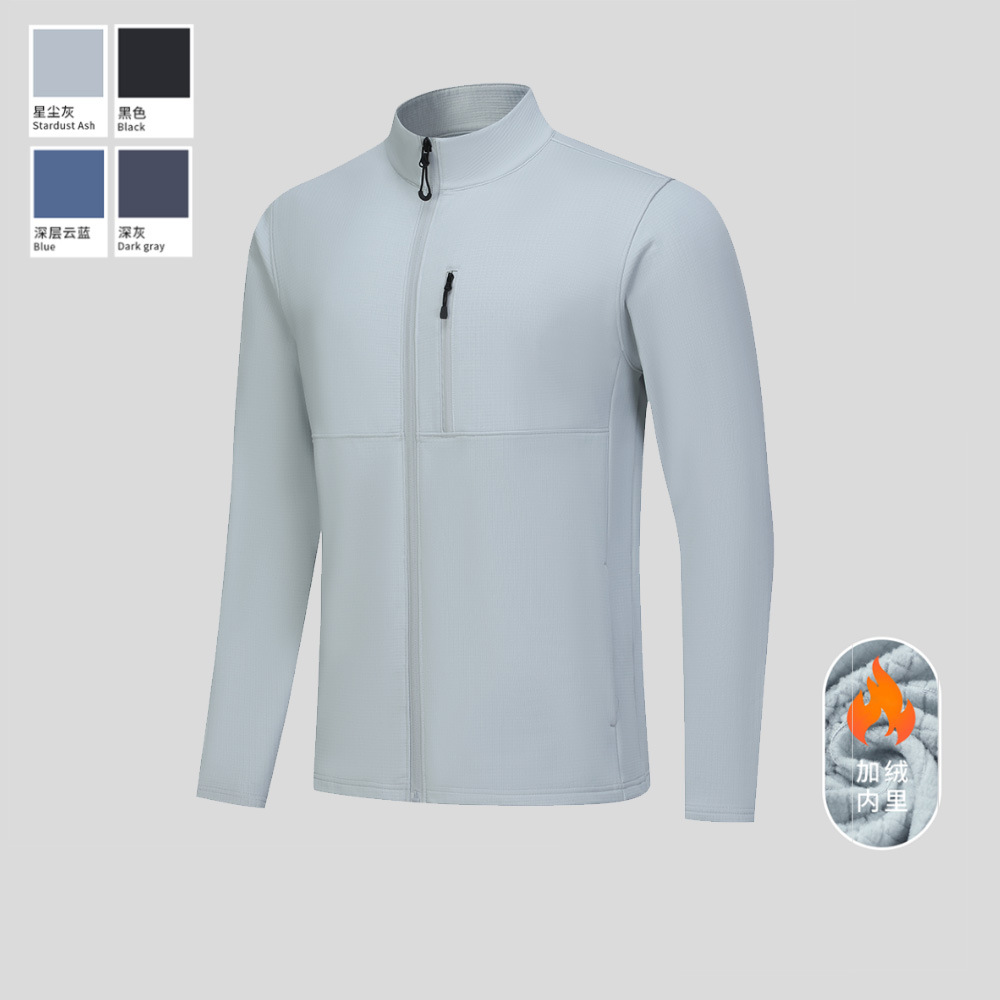 Dijia chaqueta deportiva al aire libre para hombre más terciopelo cálido de manga larga cuello alto cremallera top entrenamiento para correr ropa de fitness invierno