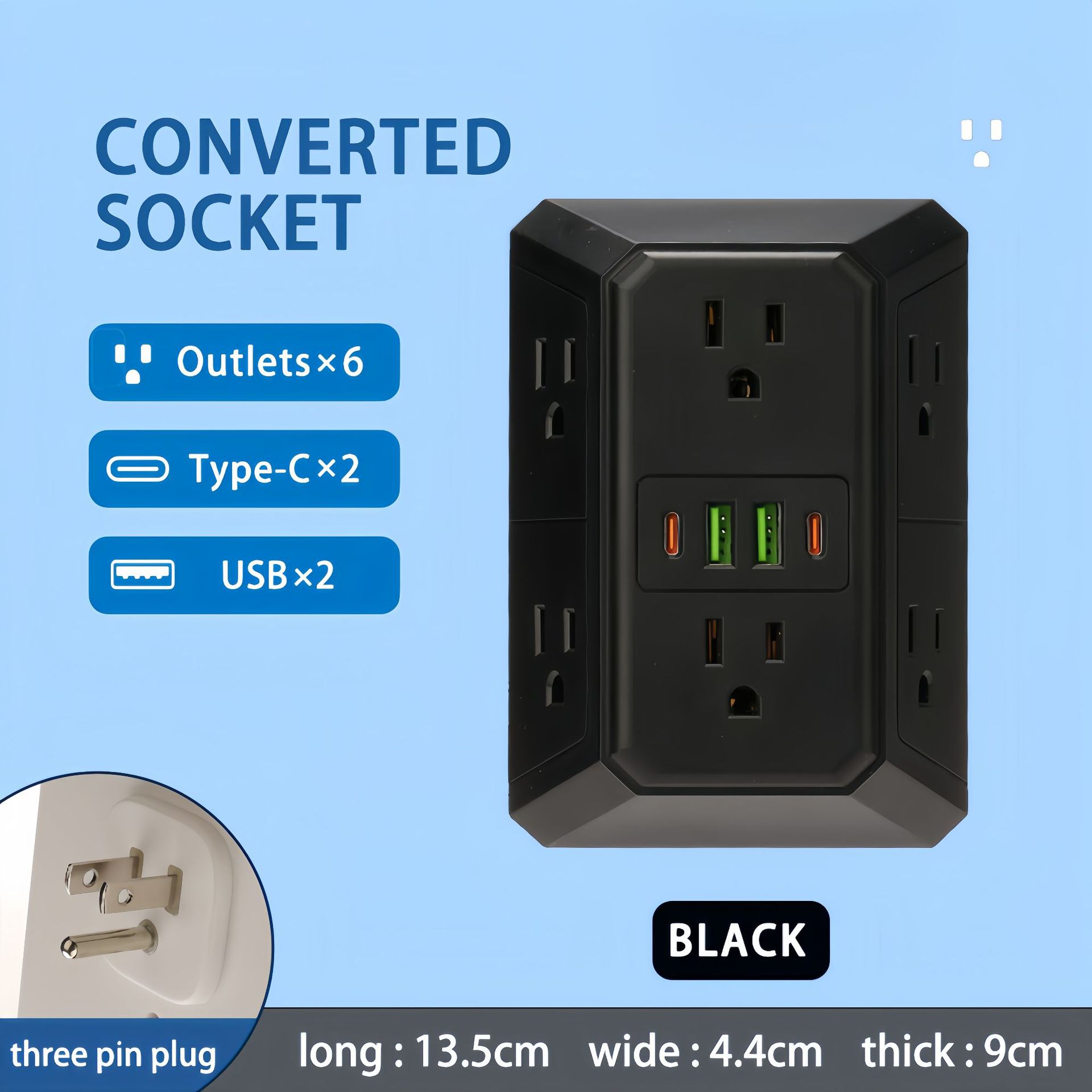 Taiwán enchufe de EE.UU. 110V enchufe estándar de EE.UU. 6 agujeros enchufe de fila de México enchufe de fila de Canadá TK comercio electrónico transfronterizo
