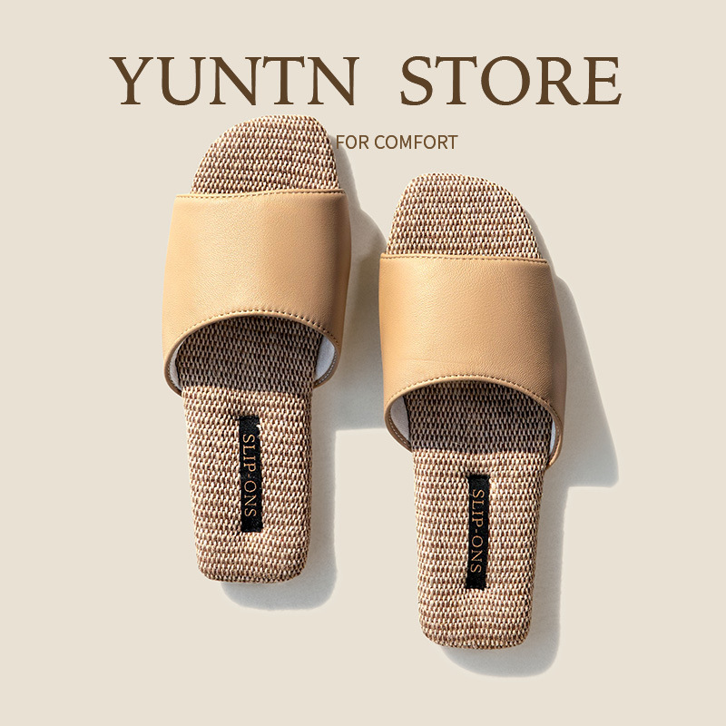 Spring and Summer Seasons Accessible Luxury High-End Genuine Leather Lambskin Couple Linen Sandals Women's Non-Slip Tendon Bottom Home Men's