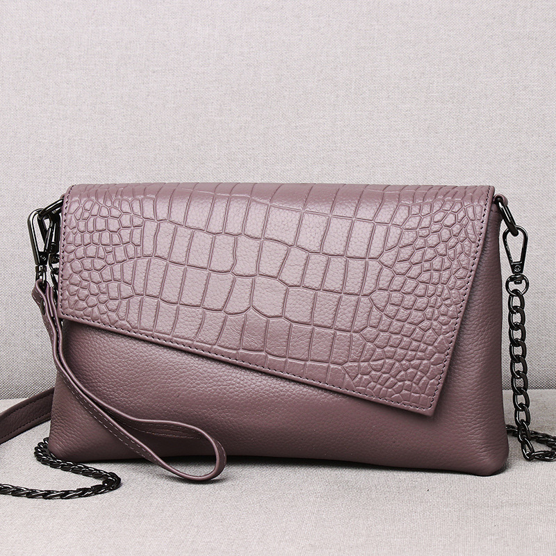 Stone Grain Genuine Leather Clutch Bag For Women 2023 New Trendy Large Capacity Chain Crossbody Bag Fashion Party Handbag - Thumbnail 6