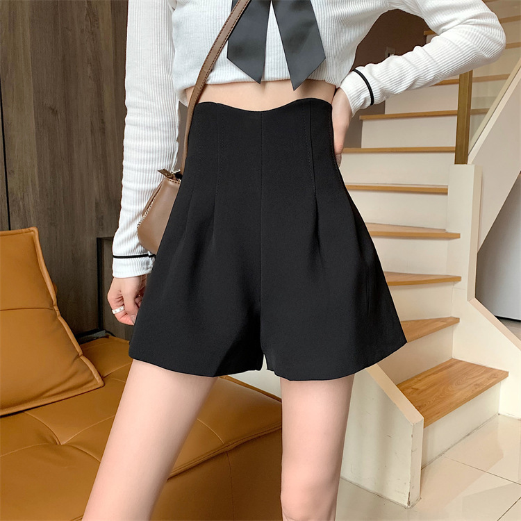 Black Wide Leg Shorts Women's 2024 Summer High Waist Slimming Outer Wear Loose Small Casual A- Line Trendy Ins Pants