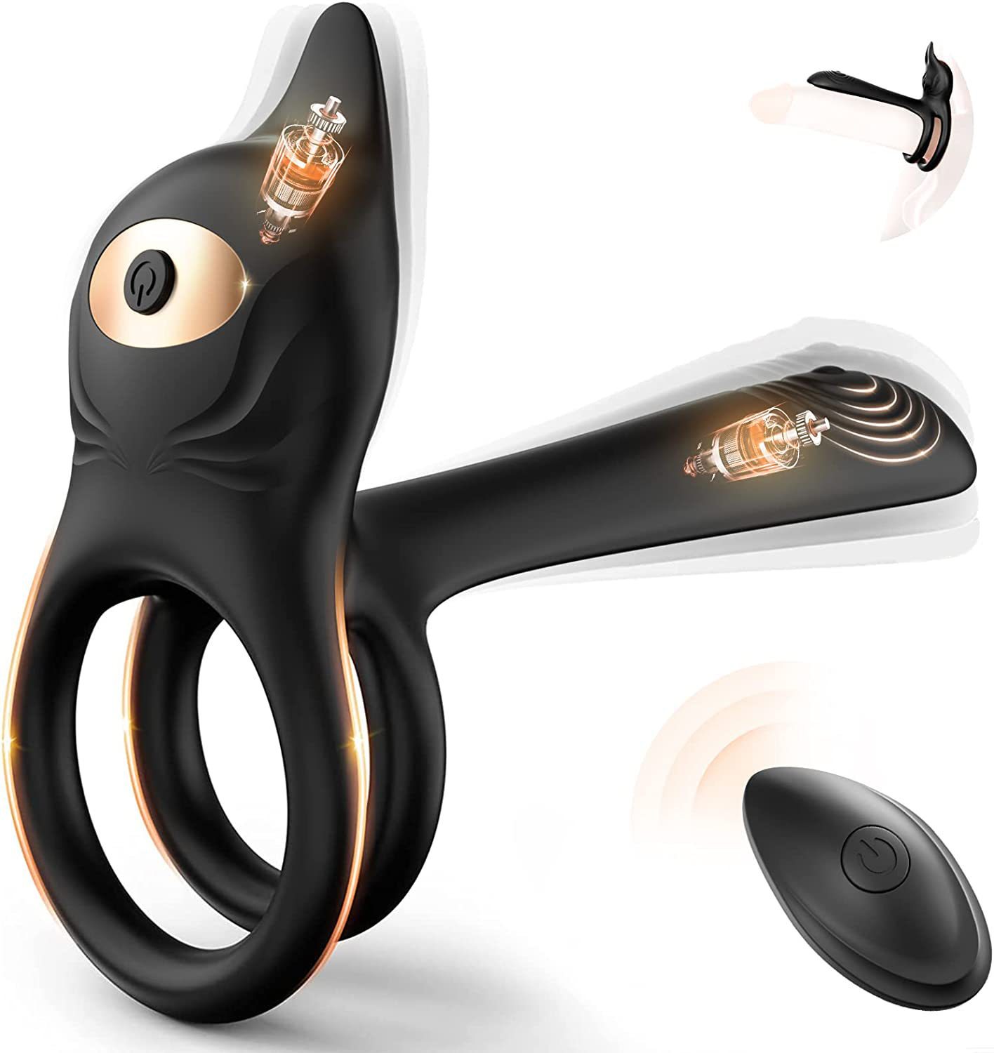 Vibrating Locking Ring with Remote Control, Silicone-ABS Couples Wearable, Black — detail image 1