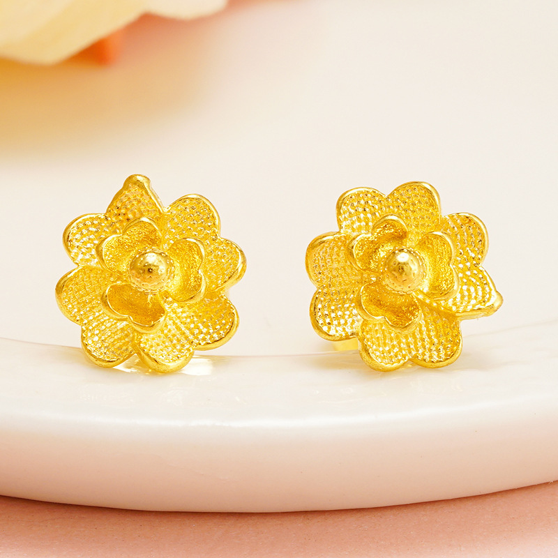 Broqueles de Flores para Mujer de Cobre Dorado