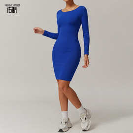 跨境秋冬热销运动女装时尚圆领长袖短裙 欧美性感辣妹包臀连衣裙