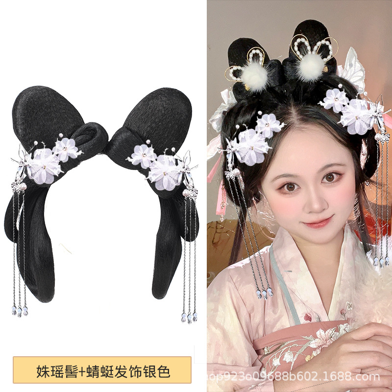 비취 토끼 꽃 요정 + 잠자리 헤어 액세서리 실버