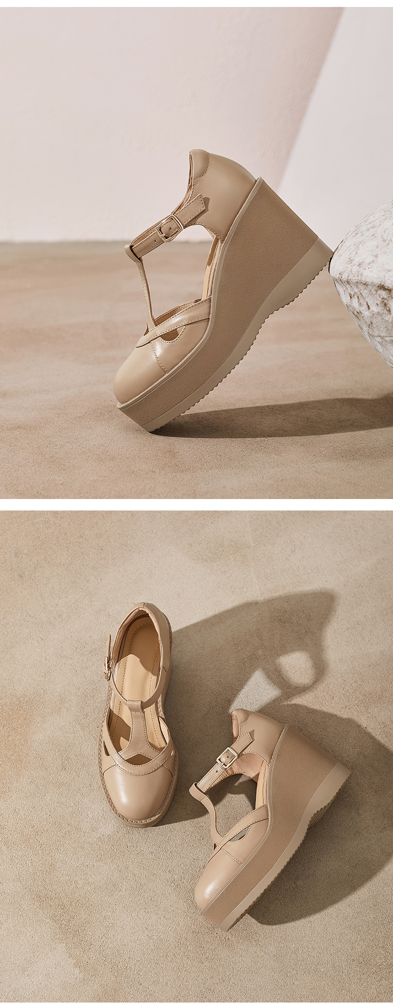 Sandal cao gót nữ quai ngang khóa T, đế dày platform, gót 9.5 cm — đen chi tiết 11
