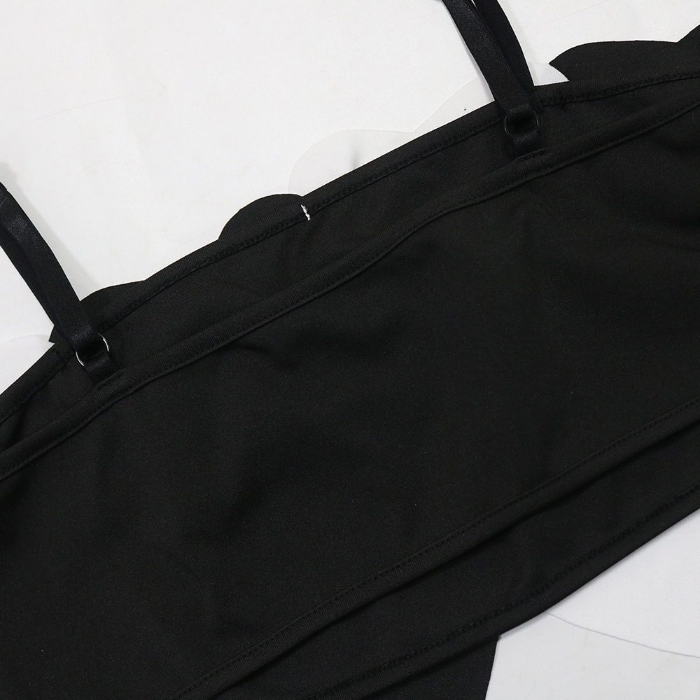 Sling Burning Floral Top Slim Fit High Slit Skirt Solid Color Two Piece Set Women