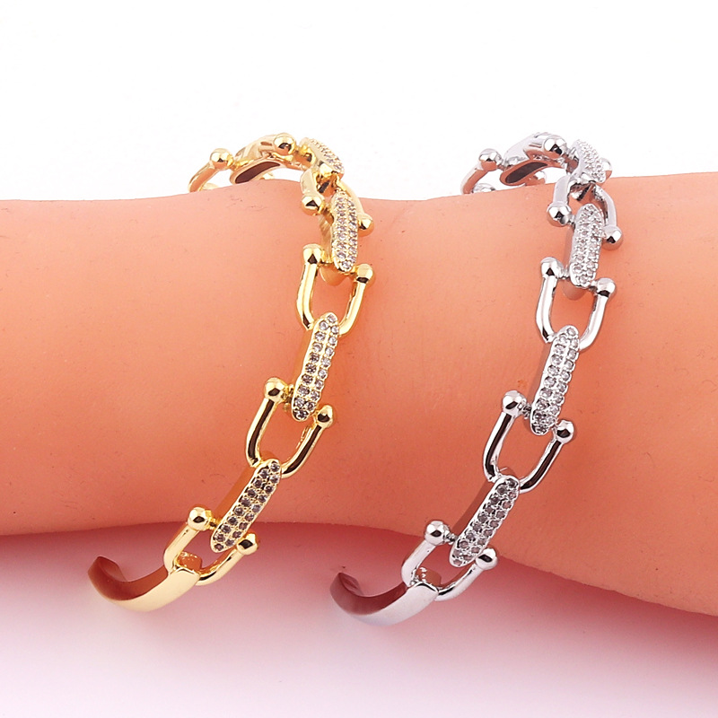 Fashion Geometric Copper Bangle Inlay Zircon Copper Bracelets