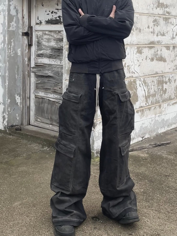 Unmoved version RO style 23ss wide leg washed gray jeans vibe style soot men's and women's overalls