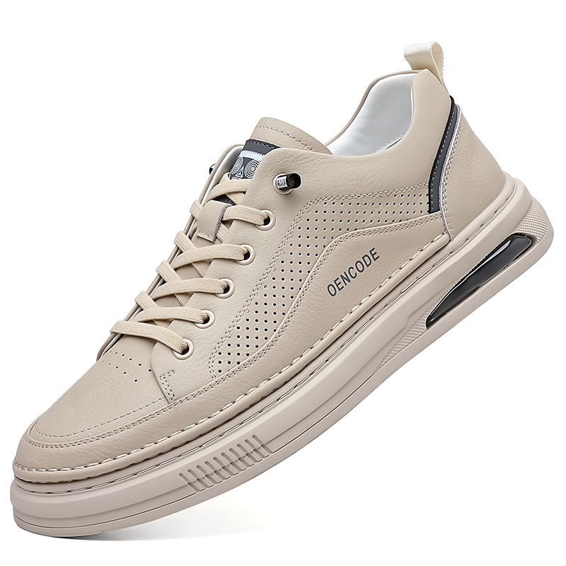 Zapatos blancos de verano, zapatos de moda de piel de vaca para hombres, zapatos de hombre transpirables, zapatos casuales para hombres cómodos y aumentados, zapatillas de deporte de todo fósforo al por mayor