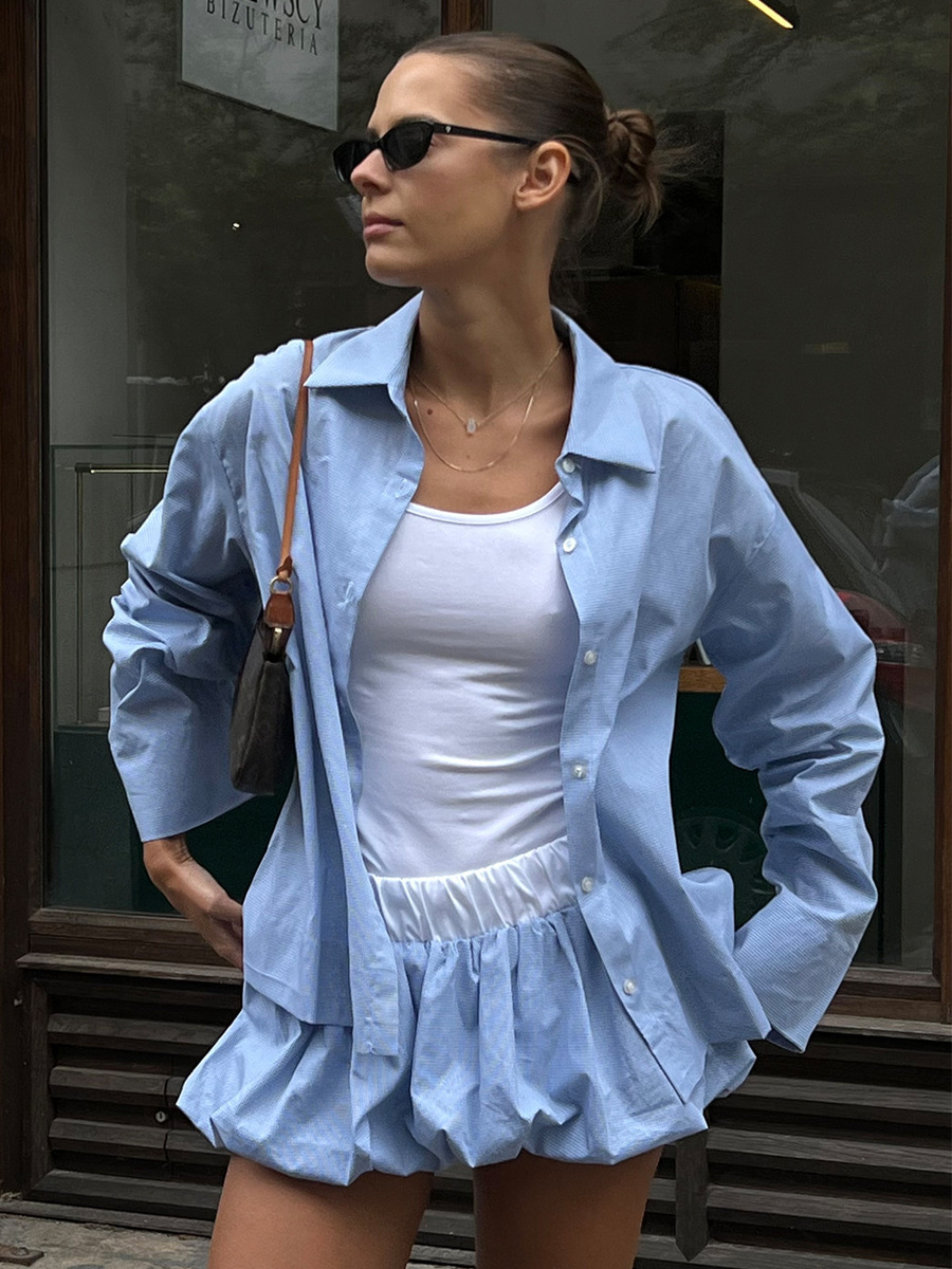 Damen Karohemd Und Tulpenrock Set Sommer Outfit Freizeitstil_voghion.com