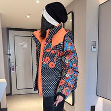 反季短款新款棉服印花小个子连帽加厚宽松保暖棉衣女冬季花棉袄潮