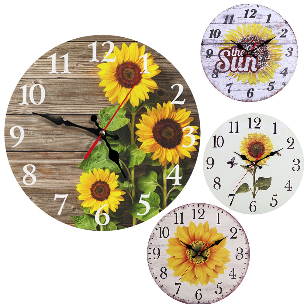 Amazon's New 30cm European-Style Retro Pastoral Sunflower Clock Wall Clock Home Living Room Decoration Wall Clock