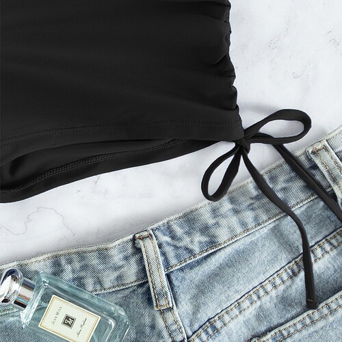 2025 Solid Color Swim Trunks with Side Drawstring Conservative High-Waist Beach Shorts Swimwear for Beach Vacation