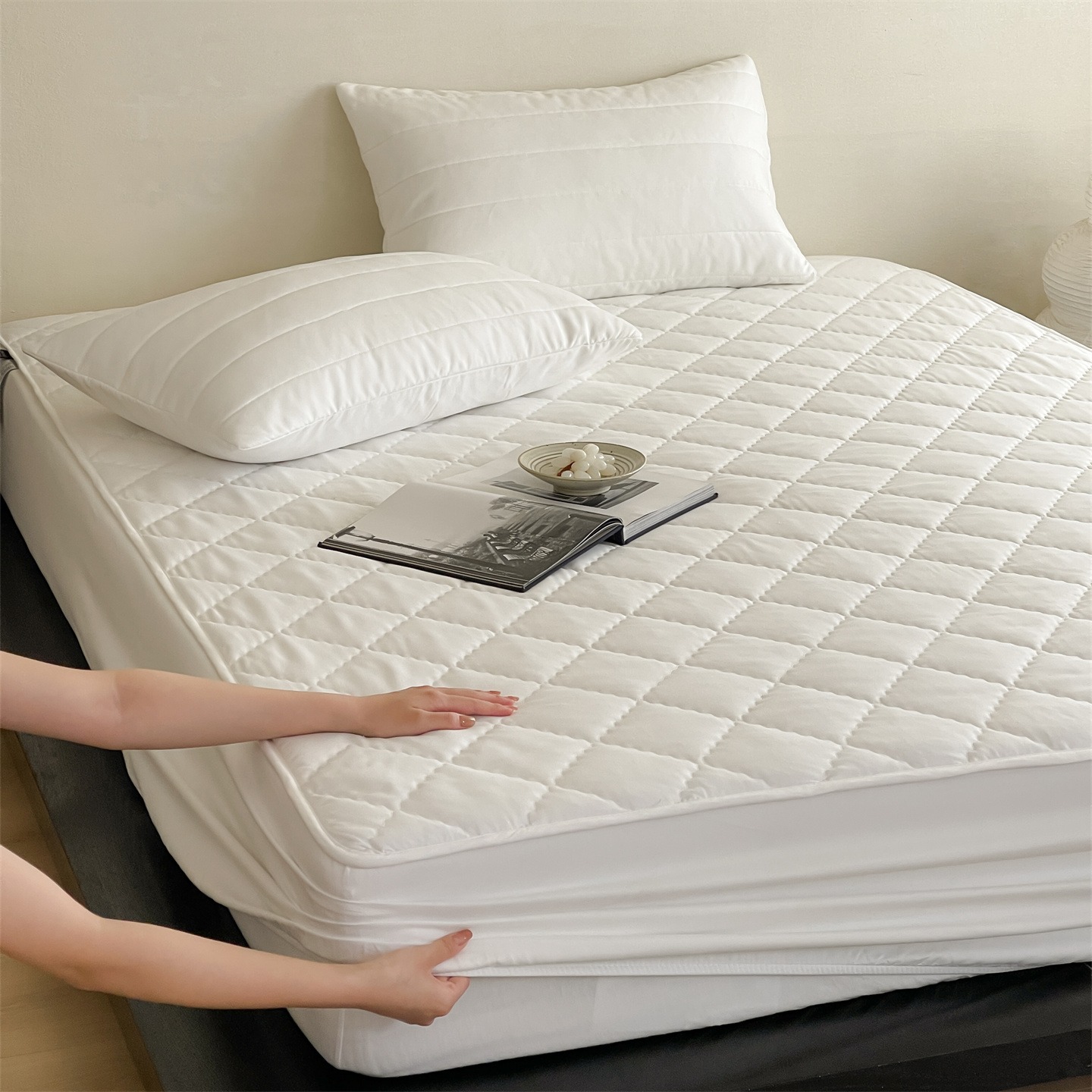 100% Cotton Yarn-Dyed Washed Cotton Soybean Quilted Fitted Sheet Double Bed Cover Dustproof Cover Simmons Mattress Protector