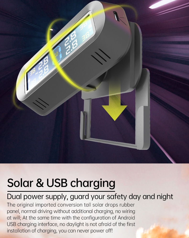 T13 Hidden Glass-Mounted High-Precision Solar-Powered Tire Pressure Monitoring System Tpms Wireless Tire Pressure Monitor Smart Speedometer