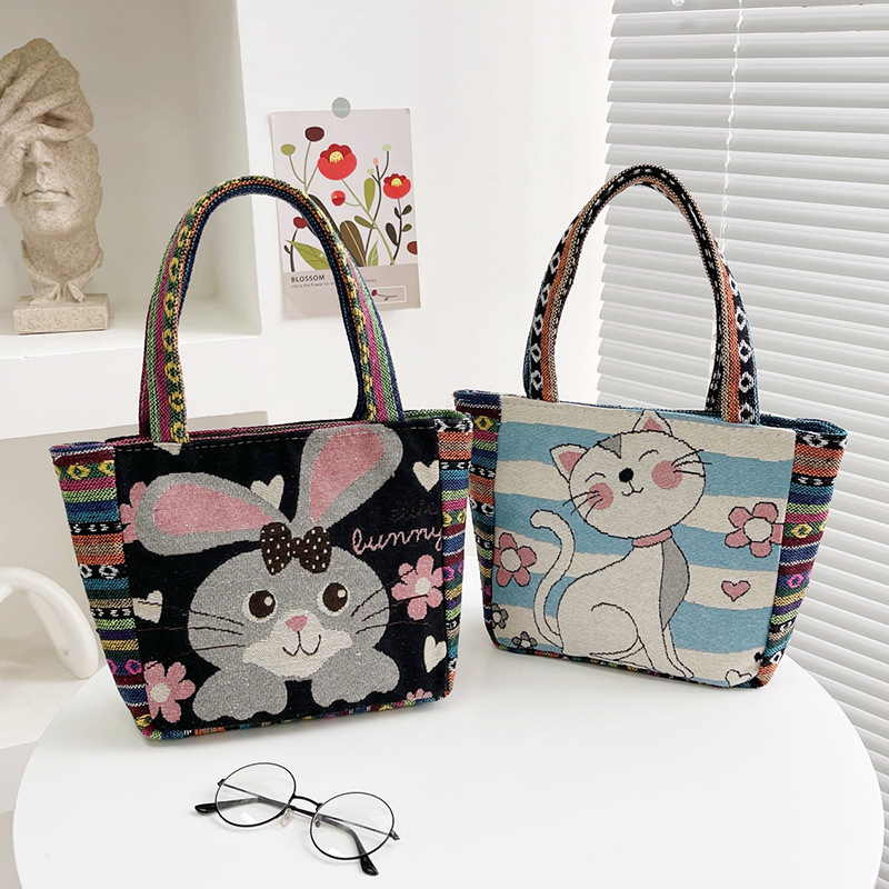 Mini Canvas Handbag Jacquard Embroidered Handbag Ethnic Style Cloth Bag for Work Casual Zipper Handbag for Women Mini Canvas Handbag Jacquard Embroidered Handbag Ethnic Style Cloth Bag for Work Casual Zipper Handbag for Women