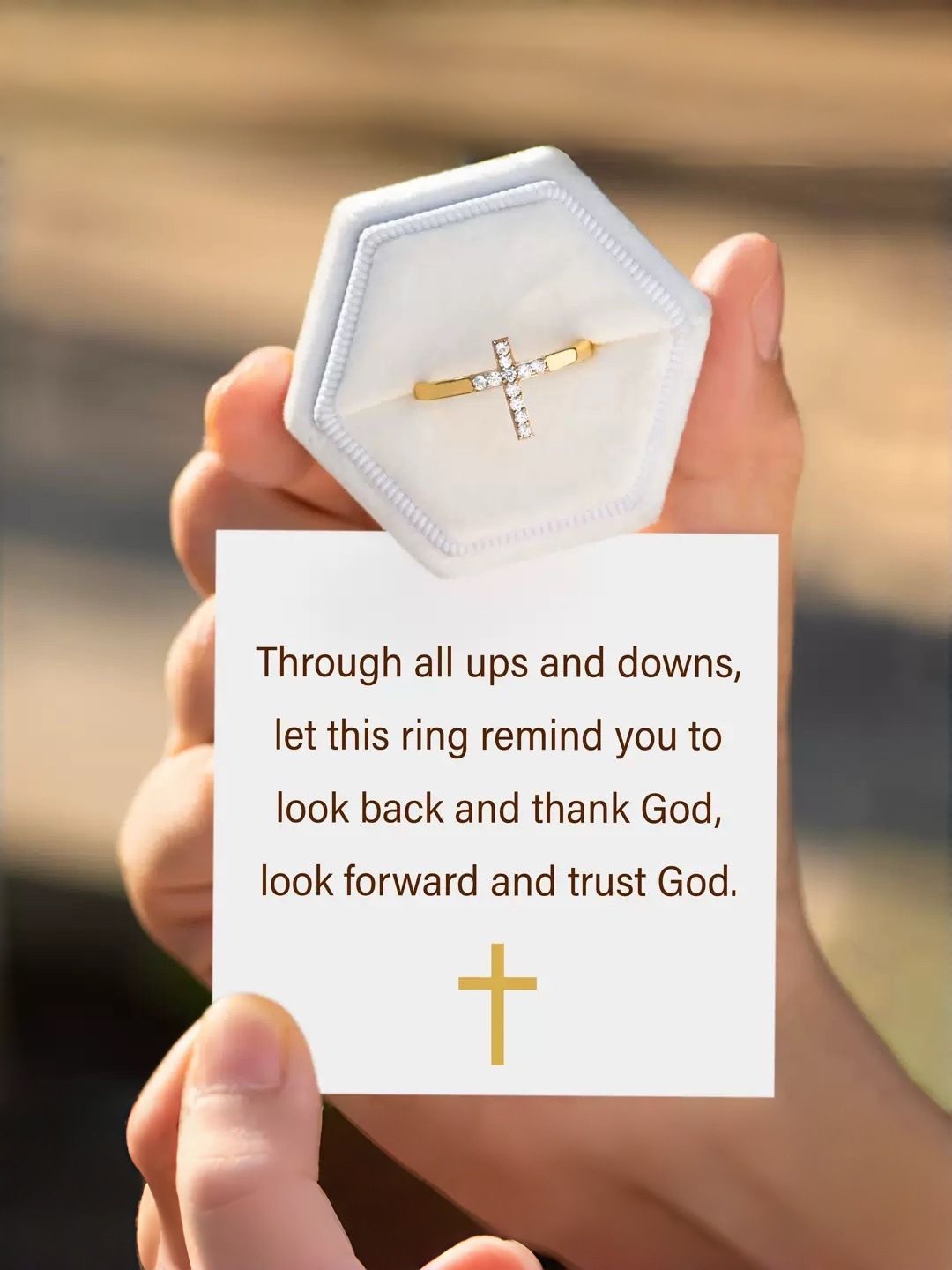 High-end Cross Shaped Zircon Ring In Gold Plated Copper Jewelry_voghion.com