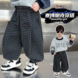 男童裤子春装儿童时髦格子卫裤2026新款洋气男宝宝春秋休闲束脚裤