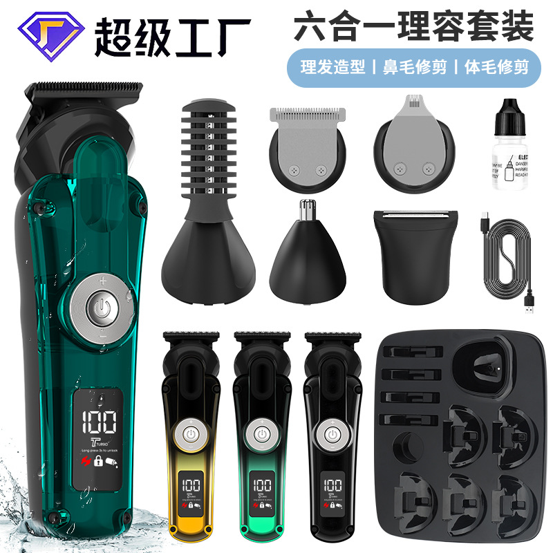 6 en 1 hombre multifuncional cortador de pelo eléctrico profesional casero recortador de pelo nasal máquina de afeitar conjunto de afeitar