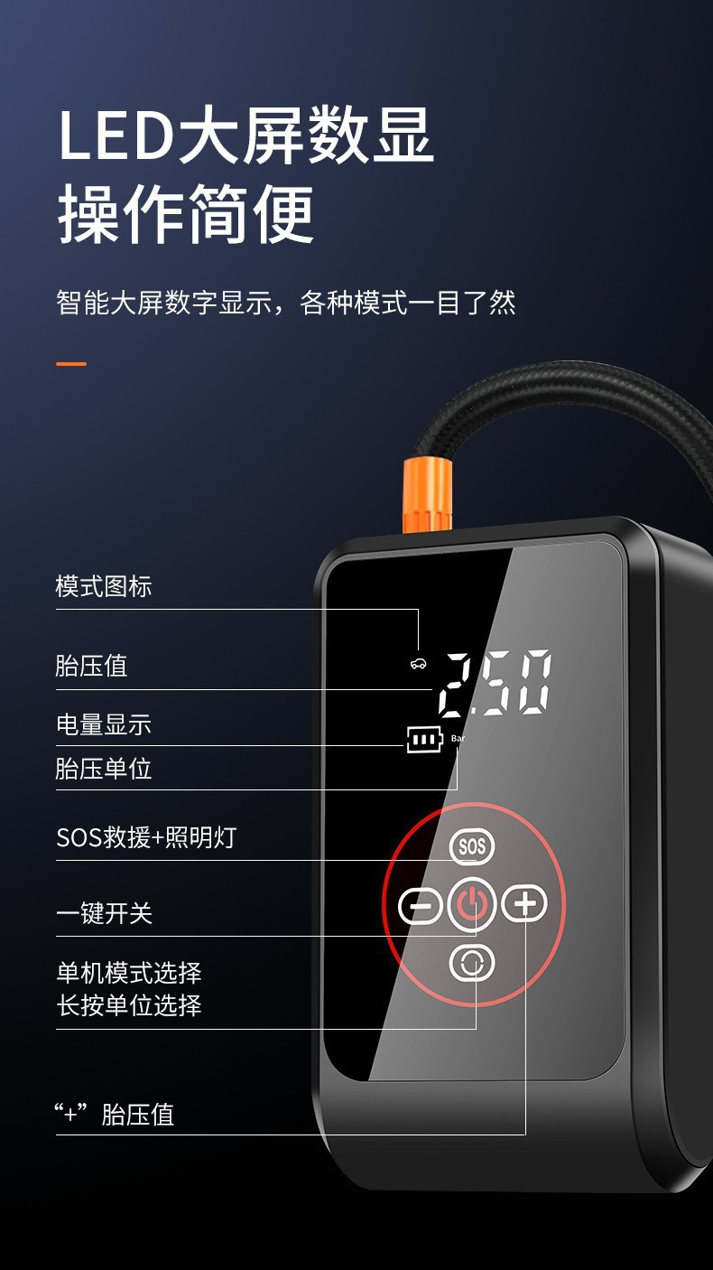 Car Air Pump Mini Portable Electric Car Air Pump Small Wireless Digital Display Tire Inflator for Car Use