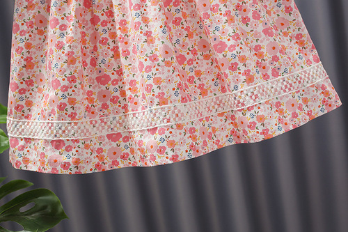 Princess dress for children and baby girls summer pink floral girl dress shell lace collar lady going out skirt