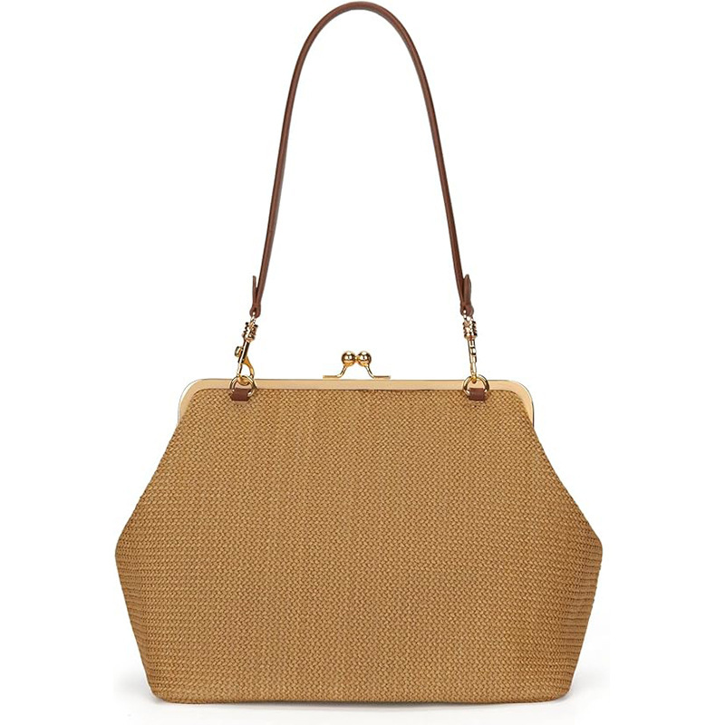 [Customized Processing] New Cross-Border Woven Handbag with a Stylish Striped Design, Versatile Casual Tote Bag