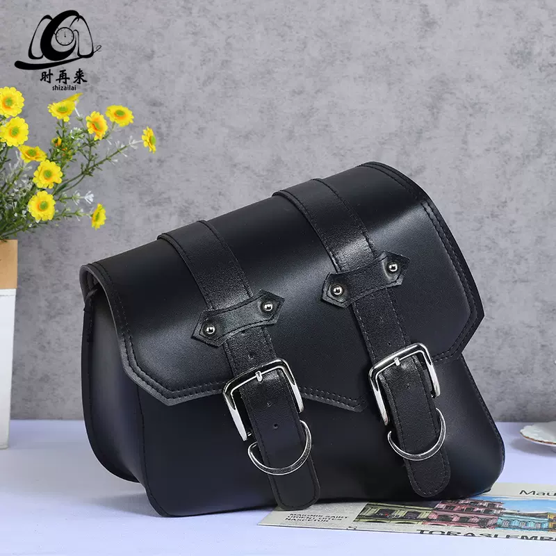 黑色摩托车背包挂钩收纳包机车骑手挂包自行车骑行箱包复古风斜挎