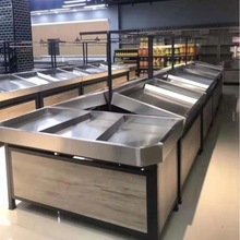 新款钢木水果货架不锈钢超市蔬菜置物架商用果蔬生鲜展示木质加厚