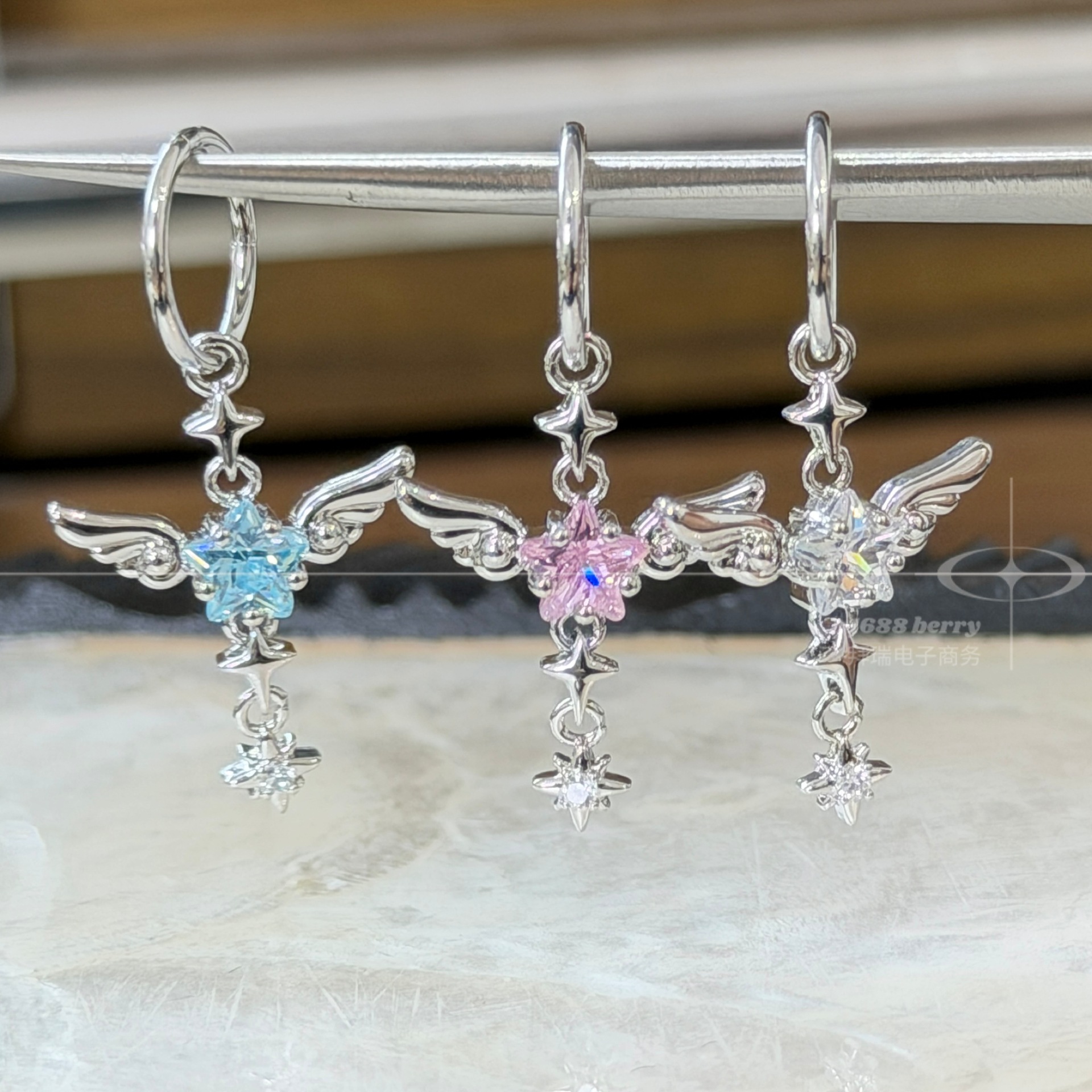 Angel Wings Star Wing Pendant Stainless Steel Seamless Hoop Niche Sweet Cool Exquisite Ear Cuff Ear Hoop Piercing Jewelry