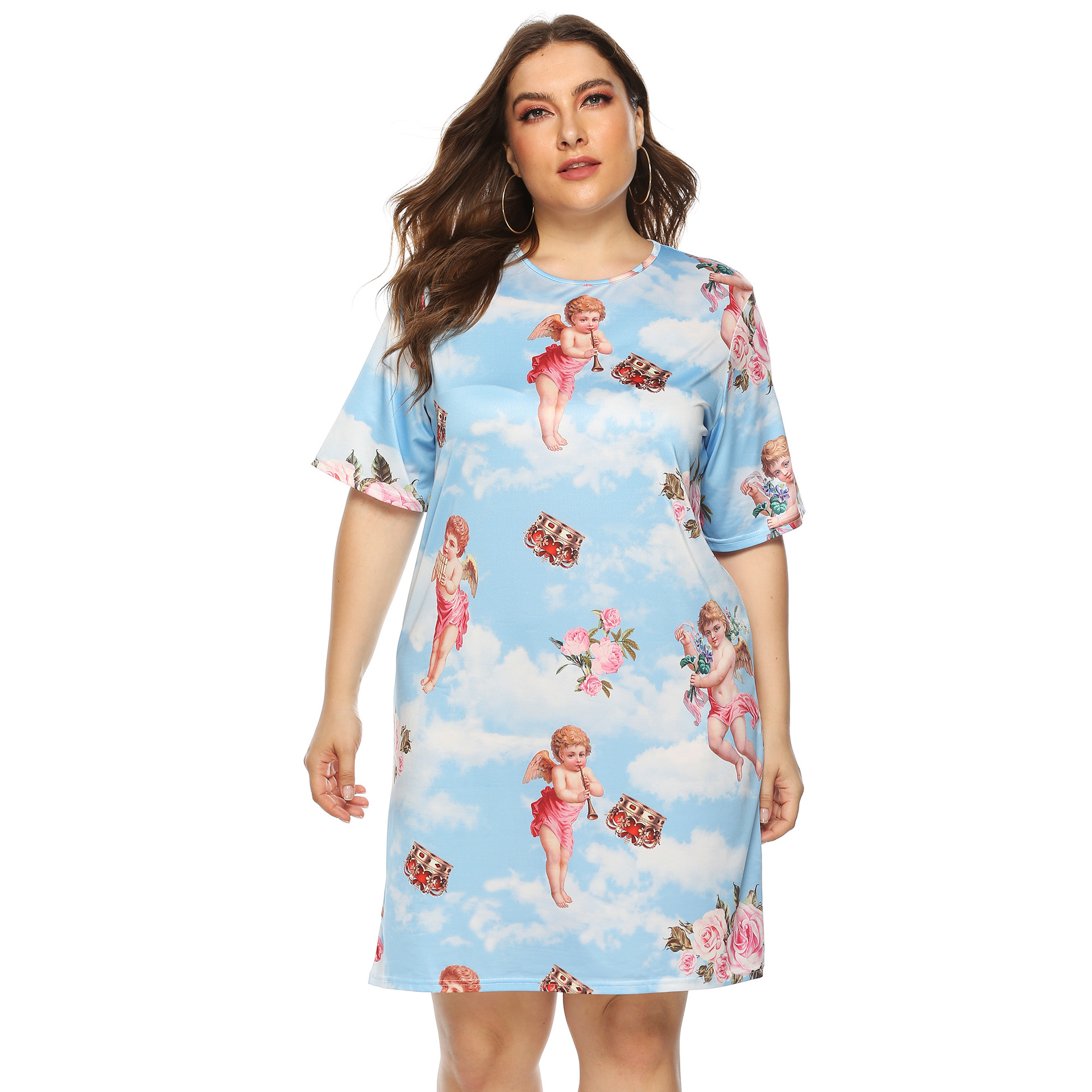 Printed Home Wear Casual Short-Sleeved Dress NSOY59410