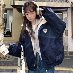 学院风徽章立领夹克棉衣女秋冬2025新款宽松显瘦加绒加厚保暖外套