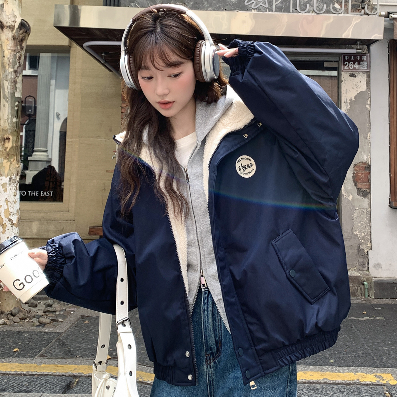 学院风徽章立领夹克棉衣女秋冬2025新款宽松显瘦加绒加厚保暖外套