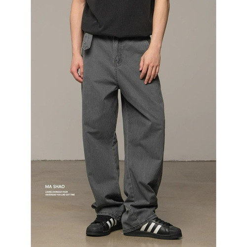 American Retroasu Style Washed Work Pants for Men - Autumn/Winter Old Money Style Straight Leg Casual Pants