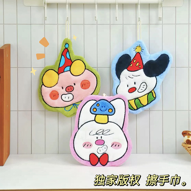 Copyright Can Be Hung, Thickeneded, Non-Smell, Water-Absorbent, Cute Cartoon Hand Towel, Coral Velvet Small Square Towel, Dual-Use for Kitchen and Bathroom
