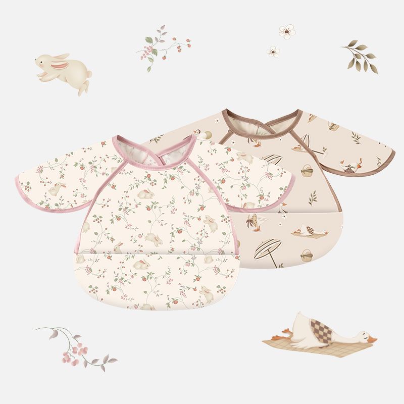 ins style baby waterproof coverall baby bib short sleeve anti-dressing breathable coating children's eating bib rice bib